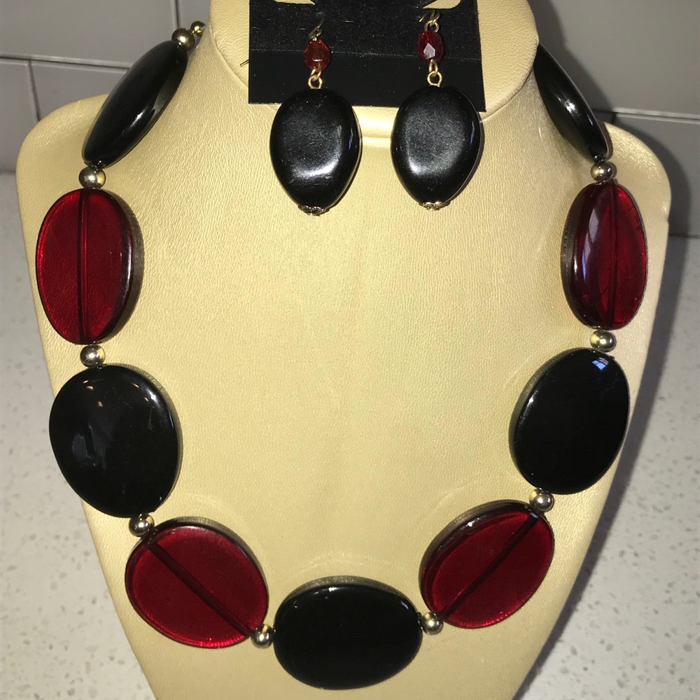 Red & Black Fashion Necklace Earrings